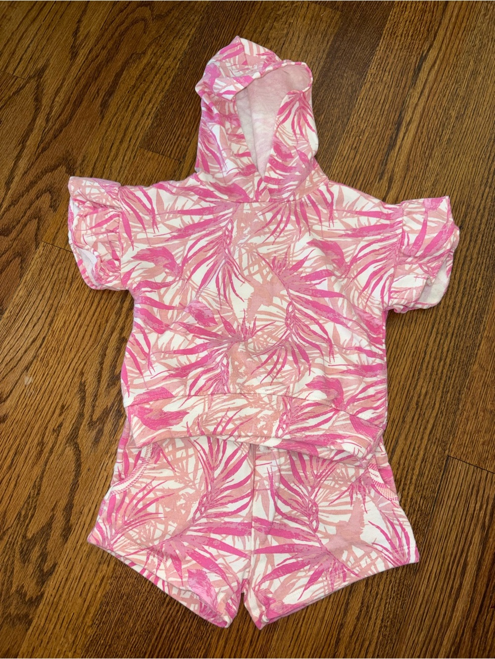 Kids Jessica Simpson Pink Palm-Print Hooded Sweatshirt and Shorts Set 3T